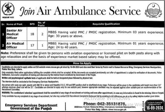 Join the Air Ambulance Service Jobs 2024 Advertisement 